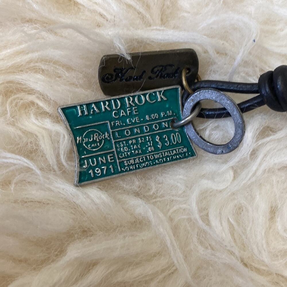 Hard Rock Cafe Necklace w/ Leather Cord & 3 Hard Rock Charms/Pendants EUC - Picture 3 of 4